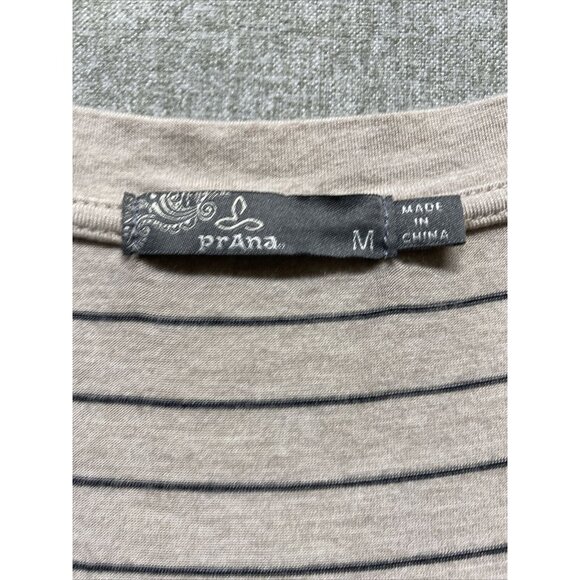 Prana Womens Jersey Knit Dress Size Medium Tan Black Stripped Sides Cinched - Picture 6 of 11